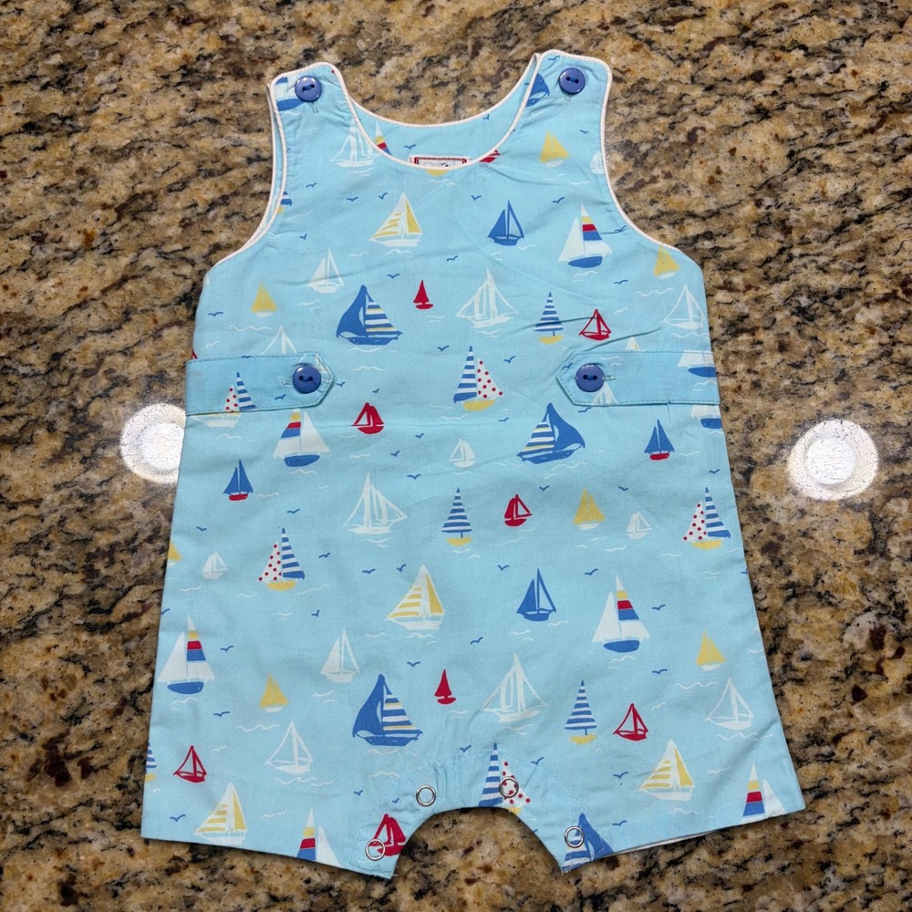 Cotton Kids Baby Boy Sailboat Jon Jon Romper Blue Nautical 6M